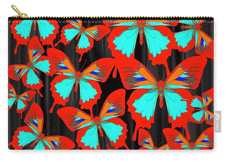 Ulysses Butterfly Zip Pouch featuring the drawing Ulysses Multi Red by Joan Stratton