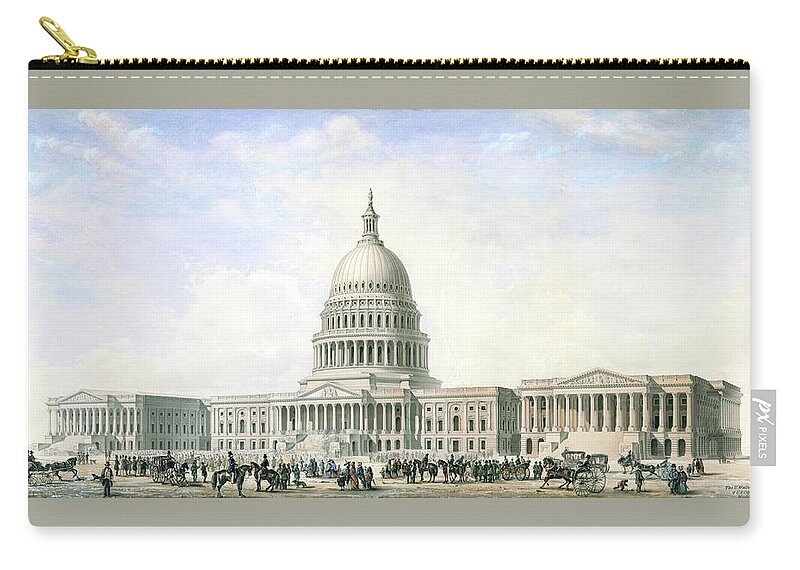 United States Capitol Zip Pouch featuring the drawing United States Capitol Design for New Dome and Wings 1855 by Thomas Ustick Walter