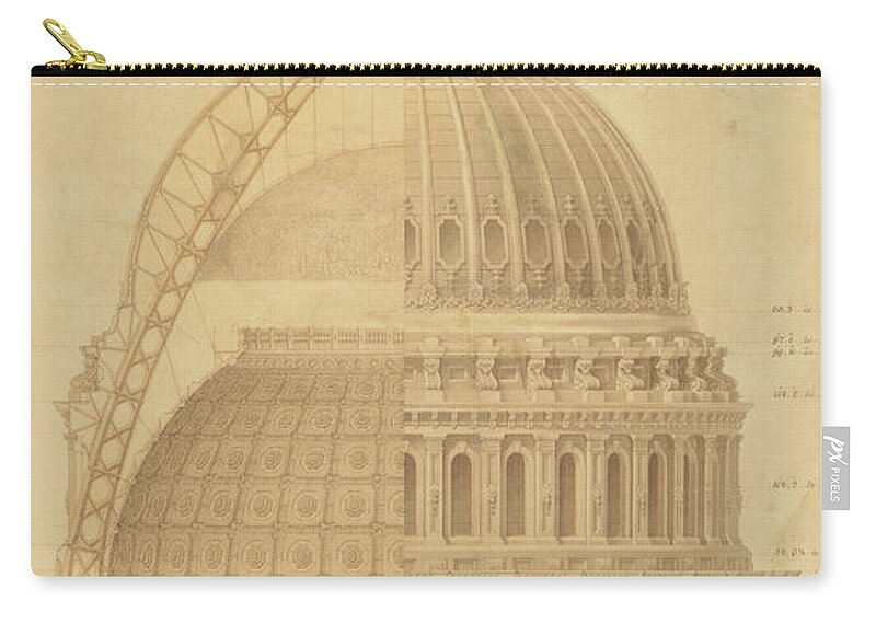 Thomas Ustick Walter Zip Pouch featuring the drawing United States Capitol, Section of Dome, 1855 by Thomas Ustick Walter