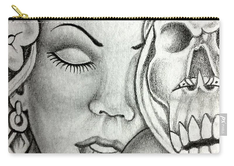 Mexican American Art Zip Pouch featuring the drawing untitled Highlighted by Abraham Reasons Ledesma