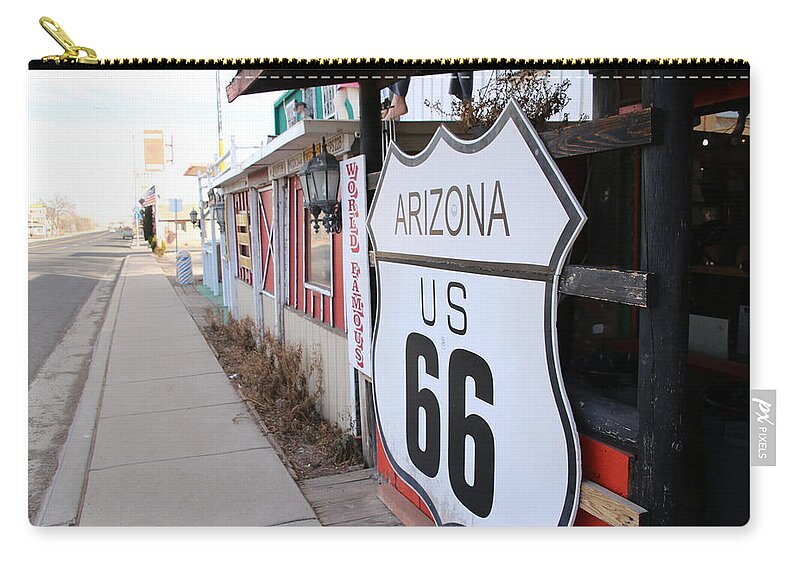 Road Zip Pouch featuring the photograph US Route 66 Arizona Style by Laura Smith