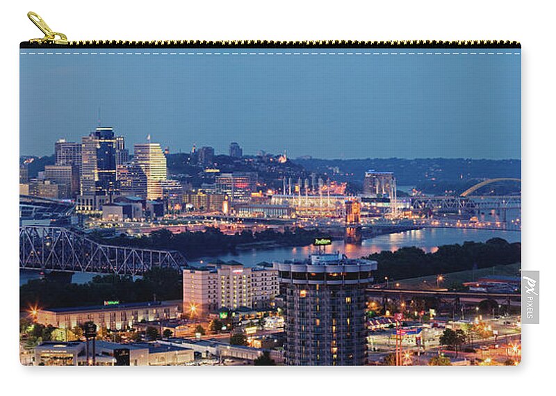 Panoramic Zip Pouch featuring the photograph Usa, Ohio, Cincinnati, Cityscape And by Adam Jones