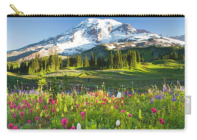 Scenics Zip Pouch featuring the photograph Usa, Washington, Mt. Rainier National by Rene Frederick