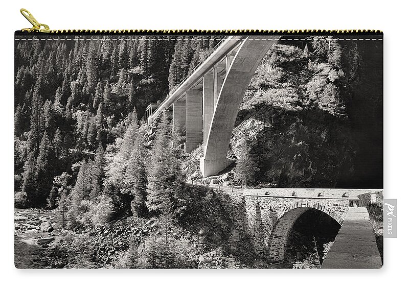 Graubünden Zip Pouch featuring the photograph Val di Lei Bridges, Old and New by Steve Ember