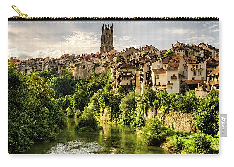 Fribourg Zip Pouch featuring the photograph Valley of the Sarine in Friburg, Switzerland. by Pablo Lopez
