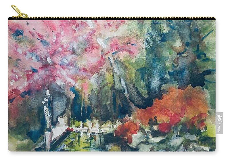 Cherry Blossoms Zip Pouch featuring the painting Van Dusen Spring Views by Sonia Mocnik