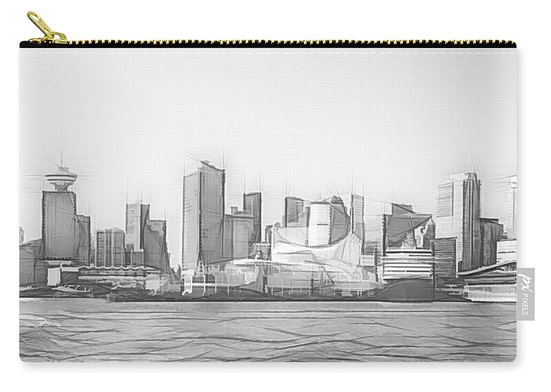 Canada Carry-all Pouch featuring the digital art Vancouver Cruise Ship Port and Financial District Digital Sketch by Rick Deacon