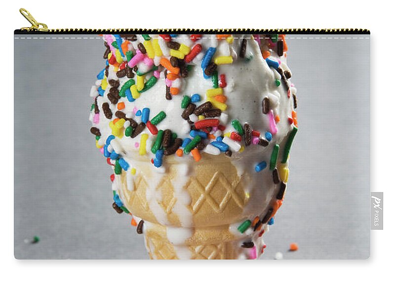 Melting Zip Pouch featuring the photograph Vanilla Ice Cream Cones With Sprinkles by Henry Horenstein