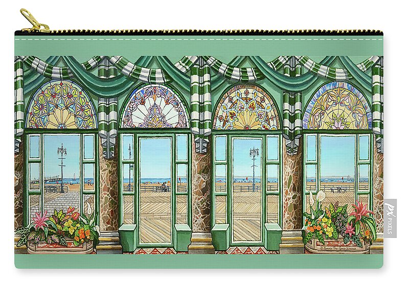  Zip Pouch featuring the painting View of Coney Island Beach Weekender Tote Bag Green by Bonnie Siracusa