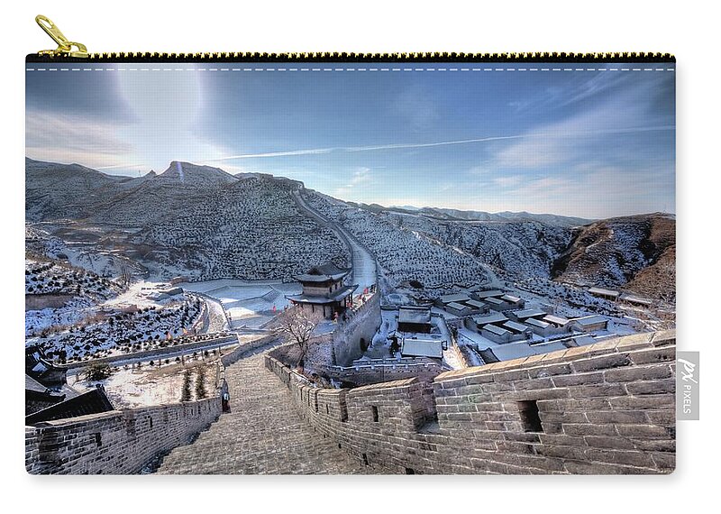 Chinese Culture Zip Pouch featuring the photograph View Of Great Wall by Photograph By Sunny Ip.