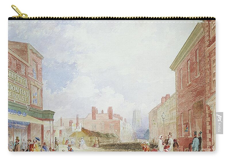 Leeds Zip Pouch featuring the painting View Of Kirkgate, Leeds, 1854 Watercolor by Isaac Fountain