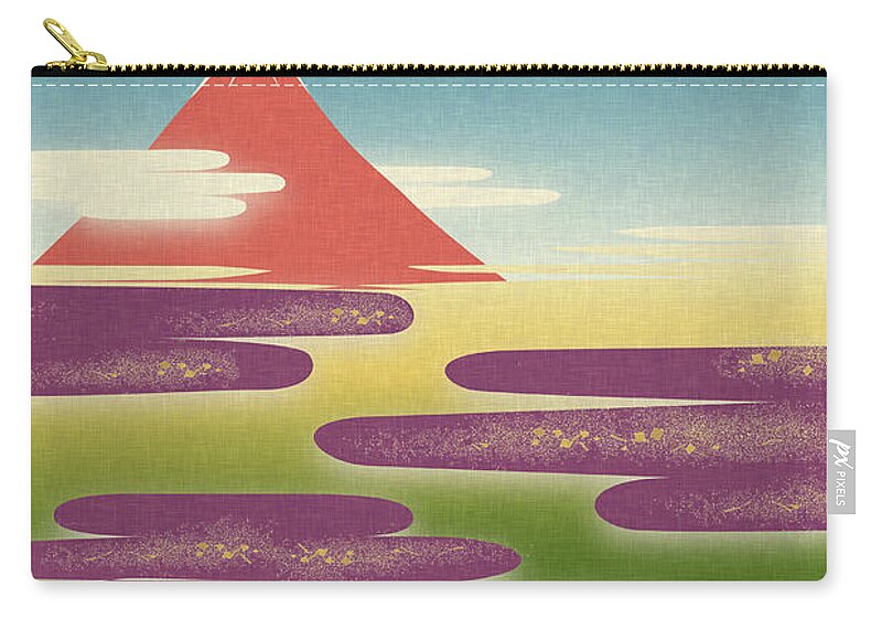 Scenics Zip Pouch featuring the digital art View Of Mt. Fuji Against Sky by Imagewerks