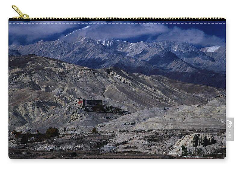 Himalayas Zip Pouch featuring the photograph View Towards Namgyal Gompa And The by Richard I'anson