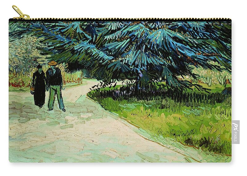 Public Garden With Couple And Blue Fir Tree: The Poet's Garden Iii Zip Pouch featuring the painting Vincent Van Gogh / 'Public Garden with Couple and Blue Fir Tree The Poet's Garden III', 1888. by Vincent van Gogh -1853-1890-