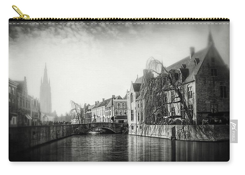 Bruges Carry-all Pouch featuring the photograph Vintage Bruges Belgium Black and White by Carol Japp