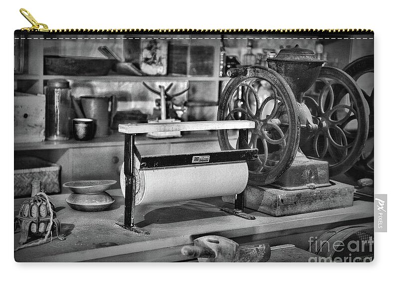 Vintage Butcher Paper Dispenser black and white Zip Pouch by Paul