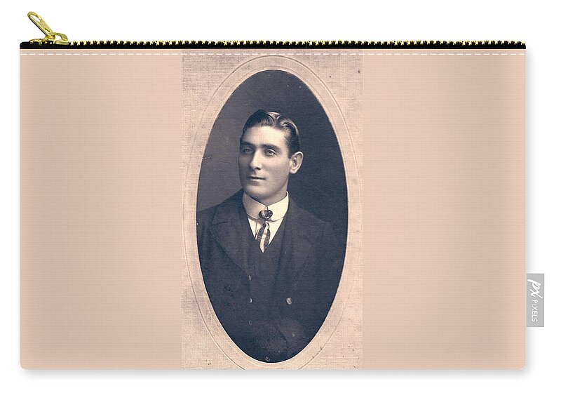 Vintage Zip Pouch featuring the painting Vintage Cabinet Card Photo of a young man 1900s v2 by Celestial Images