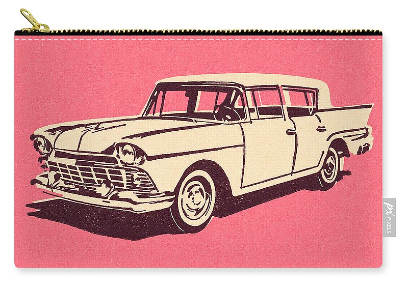 Auto Zip Pouch featuring the drawing Vintage Car on Pink Background by CSA Images