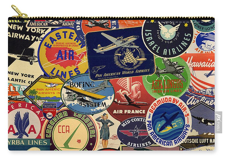 Vintage Luggage Labels.luggage Labels Zip Pouch featuring the photograph Vintage Luggage Labels 1 by Andrew Fare