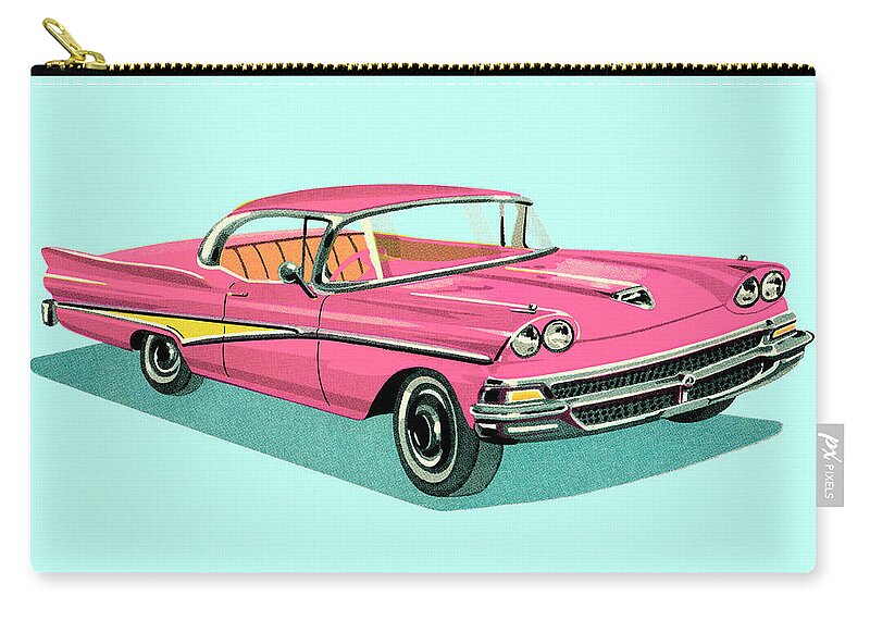 Auto Zip Pouch featuring the drawing Vintage Pink Car by CSA Images