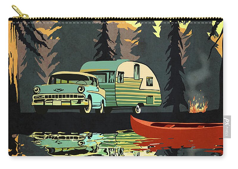 Retro Travel Art Carry-all Pouch featuring the digital art Vintage Shasta Camper by Sassan Filsoof