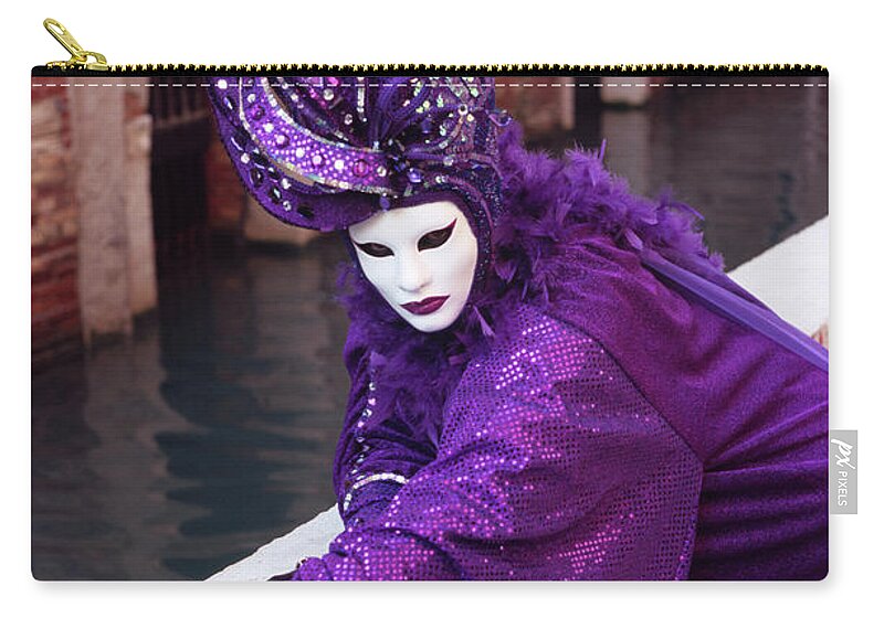 Violet Zip Pouch featuring the photograph Violet Mask in Venezia by Riccardo Mottola