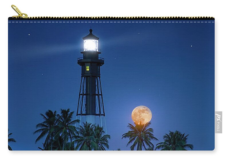 Lighthouse Zip Pouch featuring the photograph Voyager's Moon by Mark Andrew Thomas