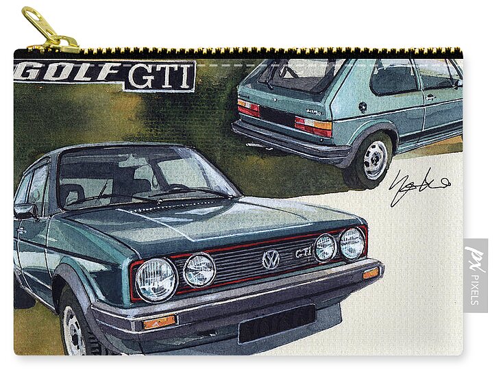 Vw Zip Pouch featuring the painting VW Golf GTI by Yoshiharu Miyakawa