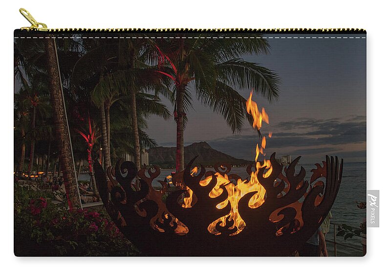 Diamond Head Zip Pouch featuring the photograph Waikiki Rumfire by Dan McManus
