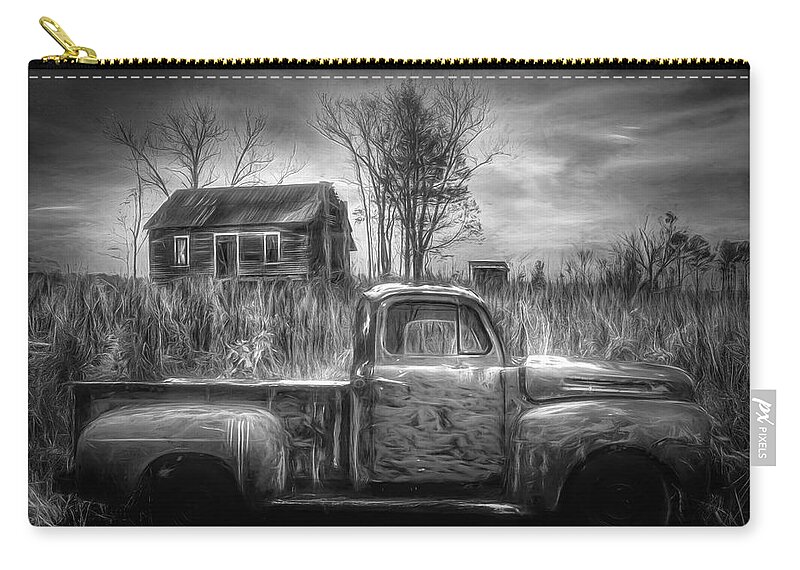 1949 Zip Pouch featuring the photograph Waiting for Grandpa Black and White by Debra and Dave Vanderlaan