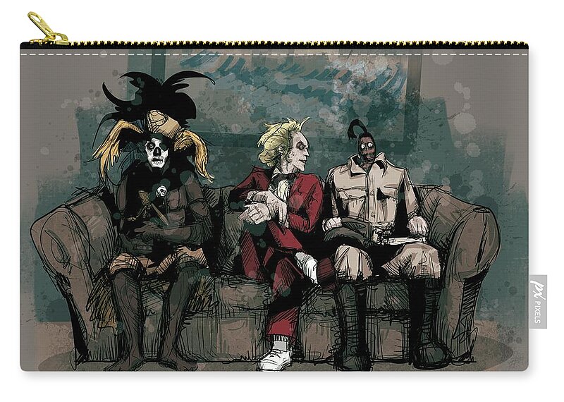 Beetle Zip Pouch featuring the drawing Waiting Room by Ludwig Van Bacon