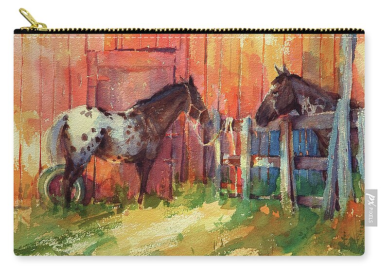 Horses Zip Pouch featuring the painting Waiting by Steve Henderson