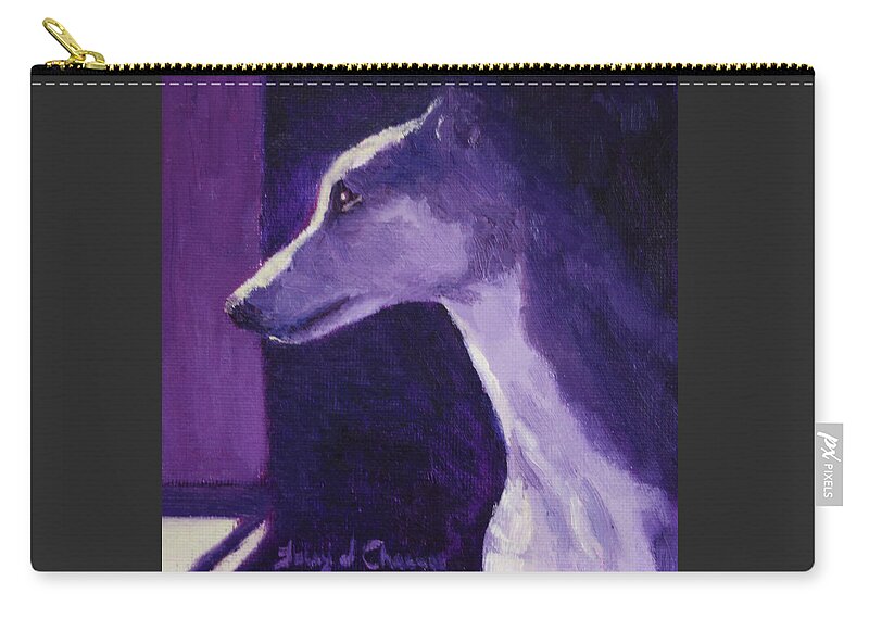 Whippet Zip Pouch featuring the painting Waiting by Terry Chacon