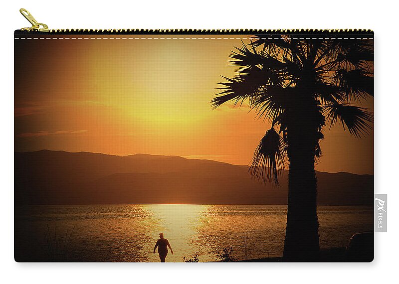 Landscape Zip Pouch featuring the photograph Walking down the beach by Milena Ilieva