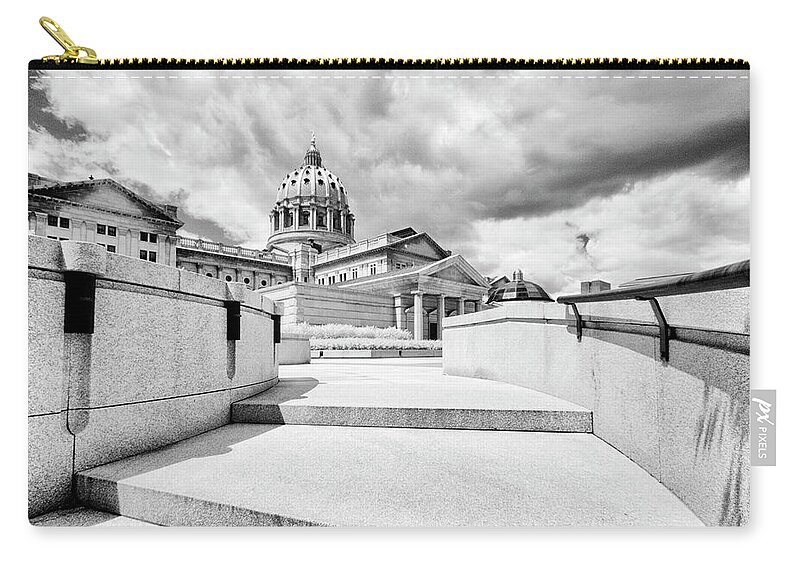 Dir-pa-0306-b-cr Zip Pouch featuring the photograph Walkway up to the Pennsylvania Capital plaza by Paul W Faust - Impressions of Light