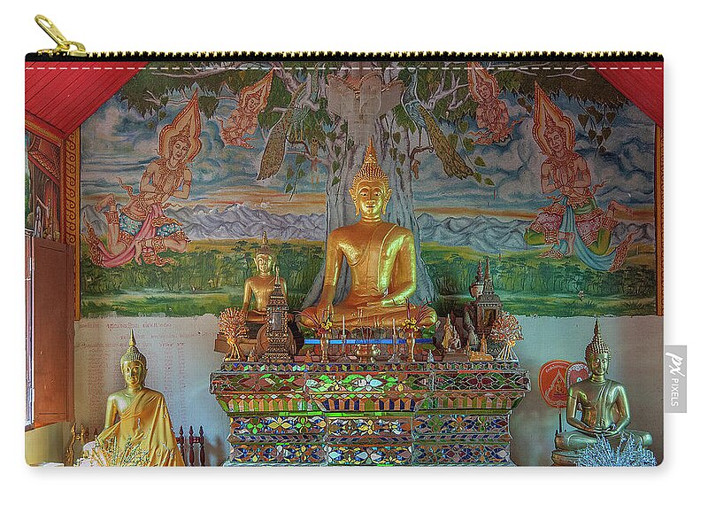 Scenic Zip Pouch featuring the photograph Wat Pa Chai Mongkhon Phra Ubosot Buddha Images DTHLA0126 by Gerry Gantt