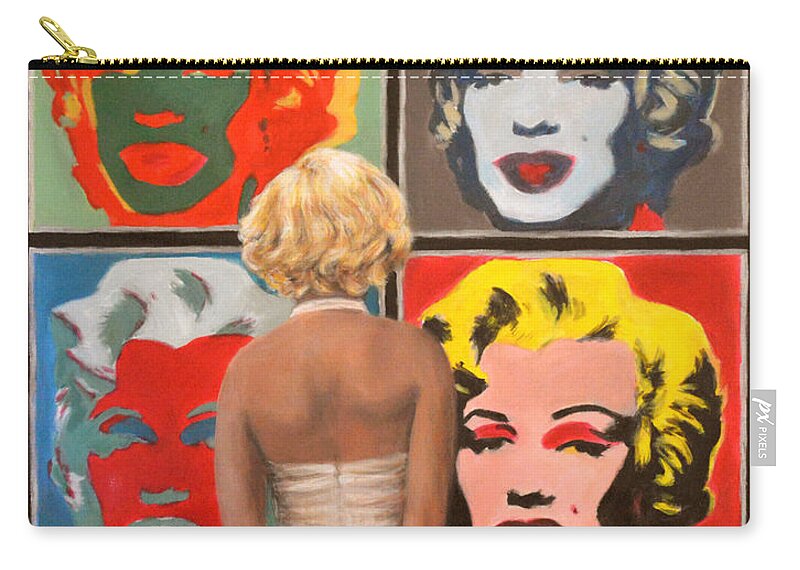  Zip Pouch featuring the painting Watching Warhol Monroe by Escha Van den bogerd