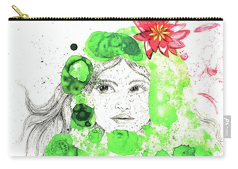 Watercolor Zip Pouch featuring the painting Water Lily Lady by Cris Motta