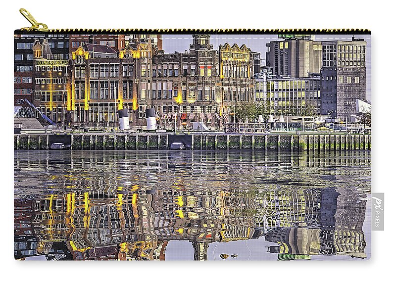 Architecture Zip Pouch featuring the digital art Water Reflection Hotel New York Rotterdam by Frans Blok