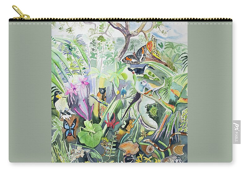 Amazon Zip Pouch featuring the painting Watercolor - Amazon Rainforest Design by Cascade Colors