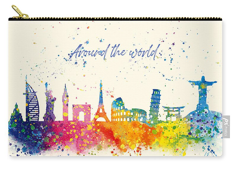 Watercolor Carry-all Pouch featuring the painting Watercolor Around the world by Vart Studio