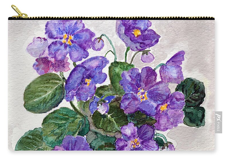Watercolor Painting Zip Pouch featuring the digital art Watercolor Painting Of  African Violet by Mitza