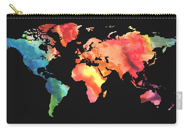 World Zip Pouch featuring the painting Watercolor Silhouette World Map Colorful PNG XIII by Irina Sztukowski