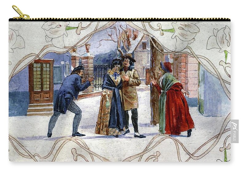 Giacomo Puccini Zip Pouch featuring the painting Watercolour scene from opera 'La Boheme' by G. Puccini 1900. by Album
