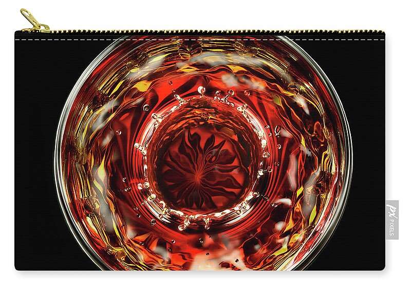 Black Background Zip Pouch featuring the photograph Waterdrop Into Cocktail Glass by Stilllifephotographer