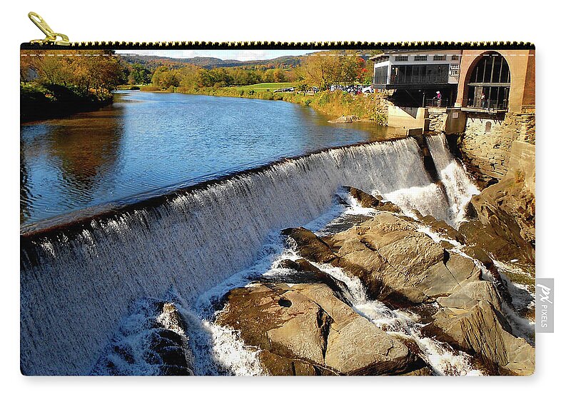 Waterfall Zip Pouch featuring the photograph Waterfall Behind Parker House Bar and Bistro in Vermont by Linda Stern