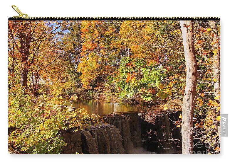 Maine Zip Pouch featuring the photograph Waterfall in Autumn by Lennie Malvone