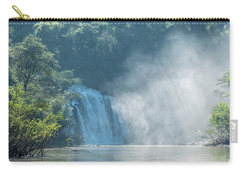 Parana Zip Pouch featuring the photograph Waterfall, sunlight and mist by Mark Hunter