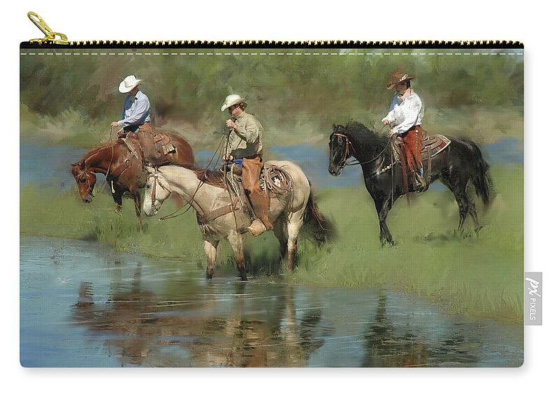 Cowboys Zip Pouch featuring the digital art Watering Hole by Cynthia Westbrook
