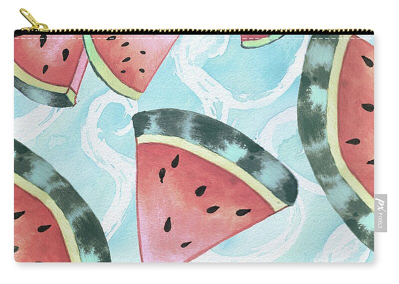Watermelon Zip Pouch featuring the mixed media Watermelon by Elizabeth Medley